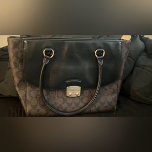Large coach tote with gold hardware